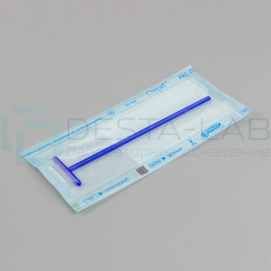 Шпатель микробиологический T-форма, синий, стерильный, инд. уп