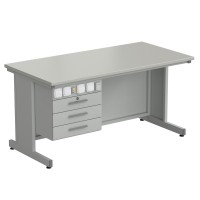 Стол преподавателя с подвесной тумбой и электрикой + слот для ин-та 1500х750х760, раб. поверхность - ЛАМИНАТ СЕРЫЙ
