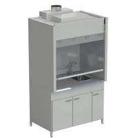 Шкаф вытяжной с мойкой из НС и смесителем с ВЗБ светильником 1200х900х2145 мм, раб. поверхность - МОНОЛИТНЫЙ КЕРАМОГРАНИТ