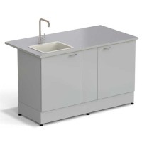Стол-мойка ЭКРОС 1500х800х900 мм, чаша полипропилен слева, раб. поверхность - МОНОЛИТНЫЙ КЕРАМОГРАНИТ с ПВХ кромкой