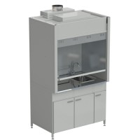 Шкаф вытяжной с мойкой из НС и смесителем с ВЗБ светильником 1200х900х2145 мм, раб. поверхность - НЕРЖАВЕЮЩАЯ СТАЛЬ