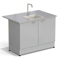 Стол-мойка ЭКРОС 1200х800х900 мм, чаша полипропилен по центру, раб. поверхность - МОНОЛИТНЫЙ КЕРАМОГРАНИТ с ПВХ кромкой