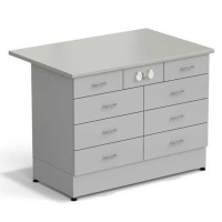 Стол-тумба ЭКРОС 1200х800х900 мм 2 ящика + 3 ящика + 3 ящика с электрикой, раб. поверхность - ЛАМИНАТ СЕРЫЙ