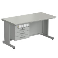 Стол преподавателя с подвесной тумбой и электрикой 1500х750х760, раб. поверхность - ЛАМИНАТ СЕРЫЙ