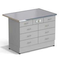 Стол-тумба ЭКРОС 1200х800х900 мм 2 ящика + 3 ящика + 3 ящика с электрикой, раб. поверхность - МОНОЛИТНЫЙ КЕРАМОГРАНИТ с НС бортиком