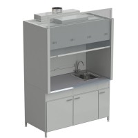 Шкаф вытяжной с мойкой из НС и смесителем с ВЗБ светильником 1500х900х2145 мм, раб. поверхность - МОНОЛИТНЫЙ КЕРАМОГРАНИТ