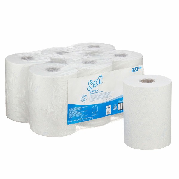 Полотенца бумажные 165 х 0,198 м, Scott Control Slimroll, рулонные, белые, однослойные, 6 рулонов х 165 м, Kimberly-Clark