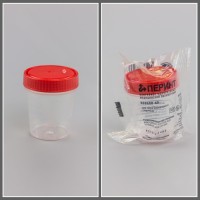 Контейнер одноразовый медицинский полимерный КО0НПП-60 с красной крышкой ИУ СТЕРИЛЬНО, ПЕРИНТ