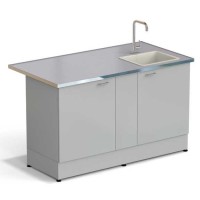 Стол-мойка ЭКРОС 1500х800х900 мм, чаша полипропилен справа, раб. поверхность - МОНОЛИТНЫЙ КЕРАМОГРАНИТ с НС бортиком