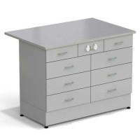 Стол-тумба ЭКРОС 1200х800х900 мм 2 ящика + 3 ящика + 3 ящика с электрикой, раб. поверхность - МОНОЛИТНЫЙ КЕРАМОГРАНИТ с ПВХ кромкой