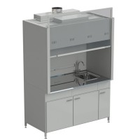 Шкаф вытяжной с мойкой из НС и смесителем с ВЗБ светильником 1500х900х2145 мм, раб. поверхность - НЕРЖАВЕЮЩАЯ СТАЛЬ