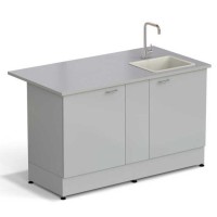 Стол-мойка ЭКРОС 1500х800х900 мм, чаша полипропилен справа, раб. поверхность - МОНОЛИТНЫЙ КЕРАМОГРАНИТ с ПВХ кромкой