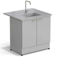 Стол-мойка ЭКРОС 900х800х900 мм, чаша стеклопластик по центру, раб. поверхность - МОНОЛИТНЫЙ КЕРАМОГРАНИТ с ПВХ кромкой