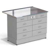 Стол-тумба ЭКРОС 1200х800х900 мм 2 ящика + 3 ящика + 3 ящика с электрикой, раб. поверхность - НЕРЖАВЕЮЩАЯ СТАЛЬ