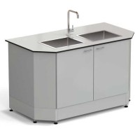 Стол-мойка торцевая ЭКРОС 1500х800х900 мм, две чаши нержавеющая сталь, раб. поверхность - LABGRADE