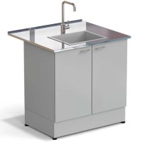 Стол-мойка ЭКРОС 900х800х900 мм, чаша стеклопластик по центру, раб. поверхность - НЕРЖАВЕЮЩАЯ СТАЛЬ