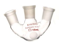 Колба трехгорлая круглодонная Kimble 15 мл, боковые шлифы 14/20 под углом к центральному 14/20, стекло