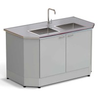 Стол-мойка торцевая ЭКРОС 1500х800х900 мм, две чаши нержавеющая сталь, раб. поверхность - МОНОЛИТНЫЙ КЕРАМОГРАНИТ с НС бортиком