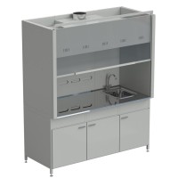 Шкаф вытяжной с мойкой из НС и смесителем с ВЗБ светильником 1800х900х2145 мм, раб. поверхность - НЕРЖАВЕЮЩАЯ СТАЛЬ
