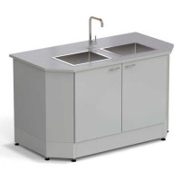 Стол-мойка торцевая ЭКРОС 1500х800х900 мм, две чаши нержавеющая сталь, раб. поверхность - МОНОЛИТНЫЙ КЕРАМОГРАНИТ с ПВХ кромкой