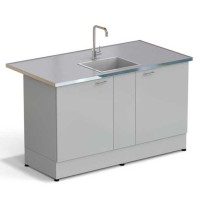 Стол-мойка ЭКРОС 1500х800х900 мм, чаша стеклопластик по центру, раб. поверхность - МОНОЛИТНЫЙ КЕРАМОГРАНИТ с НС бортиком