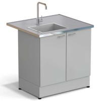 Стол-мойка ЭКРОС 900х800х900 мм, чаша стеклопластик слева, раб. поверхность - МОНОЛИТНЫЙ КЕРАМОГРАНИТ с НС бортиком