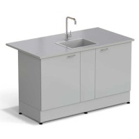 Стол-мойка ЭКРОС 1500х800х900 мм, чаша стеклопластик по центру, раб. поверхность - МОНОЛИТНЫЙ КЕРАМОГРАНИТ с ПВХ кромкой