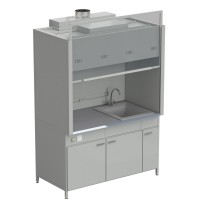 Шкаф вытяжной с мойкой из СП и смесителем 1500х900х2145 мм, раб. поверхность - МОНОЛИТНЫЙ КЕРАМОГРАНИТ