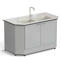 Стол-мойка торцевая ЭКРОС 1500х800х900 мм, две чаши полипропилен, раб. поверхность - LABGRADE