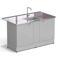 Стол-мойка ЭКРОС 1500х800х900 мм, чаша стеклопластик по центру, раб. поверхность - НЕРЖАВЕЮЩАЯ СТАЛЬ