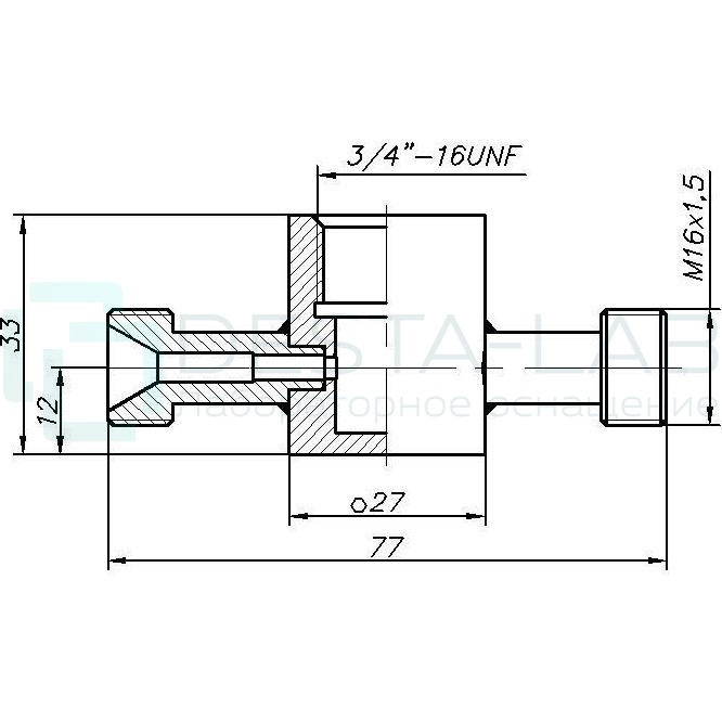 Проточная камера 3/4" UNF со штуцерами М16x1.5