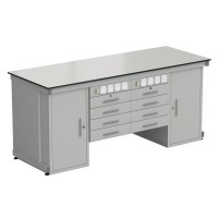 Стол демонстрационный с двумя напольными тумбами, двумя подвесными тумбами, с электрикой 2000х750х900, раб. поверхность - LABGRADE (EK_56.0551.00.08)