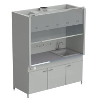 Шкаф вытяжной с мойкой из СП и смесителем 1800х900х2145 мм, раб. поверхность - МОНОЛИТНЫЙ КЕРАМОГРАНИТ