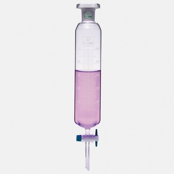Воронка делительная цилиндрическая ISOLAB 50 мл, с градуировкой, NS19/26, PTFE кран, стекло