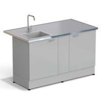 Стол-мойка ЭКРОС 1500х800х900 мм, чаша стеклопластик слева, раб. поверхность - МОНОЛИТНЫЙ КЕРАМОГРАНИТ с НС бортиком