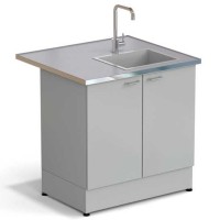 Стол-мойка ЭКРОС 900х800х900 мм, чаша стеклопластик справа, раб. поверхность - МОНОЛИТНЫЙ КЕРАМОГРАНИТ с НС бортиком