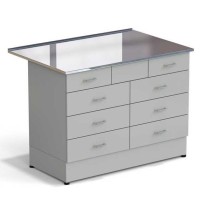 Стол-тумба ЭКРОС 1200х800х900 мм 2 ящика + 3 ящика + 3 ящика, раб. поверхность - НЕРЖАВЕЮЩАЯ СТАЛЬ