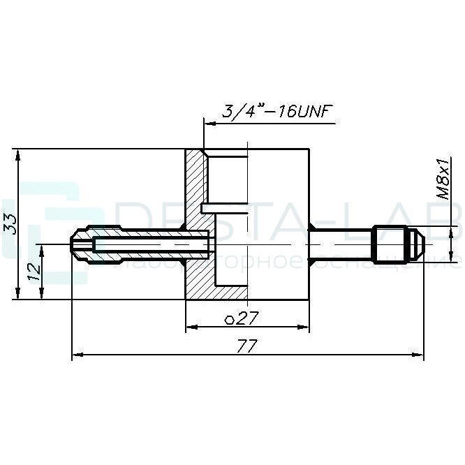 Проточная камера 3/4" UNF со штуцерами М8x1