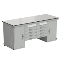 Стол демонстрационный с двумя напольными тумбами, двумя подвесными тумбами, с электрикой 2000х750х900, раб. поверхность - LABGRADE (EK_56.0551.10.08)