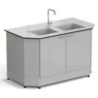 Стол-мойка торцевая ЭКРОС 1500х800х900 мм, две чаши стеклопластик, раб. поверхность - LABGRADE