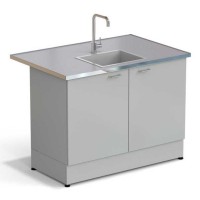 Стол-мойка ЭКРОС 1200х800х900 мм, чаша стеклопластик по центру, раб. поверхность - МОНОЛИТНЫЙ КЕРАМОГРАНИТ с НС бортиком