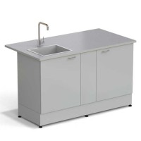 Стол-мойка ЭКРОС 1500х800х900 мм, чаша стеклопластик слева, раб. поверхность - МОНОЛИТНЫЙ КЕРАМОГРАНИТ с ПВХ кромкой