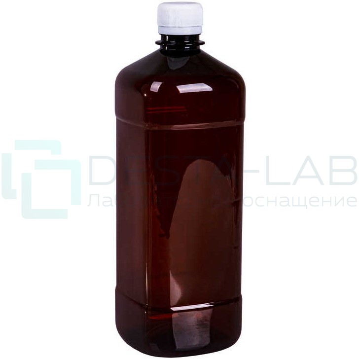 Бутылка квадратная 1000 мл коричневая с крышкой с контрольным кольцом