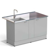 Стол-мойка ЭКРОС 1500х800х900 мм, чаша стеклопластик слева, раб. поверхность - НЕРЖАВЕЮЩАЯ СТАЛЬ