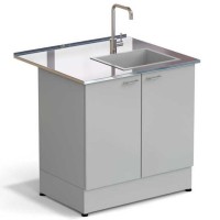 Стол-мойка ЭКРОС 900х800х900 мм, чаша стеклопластик справа, раб. поверхность - НЕРЖАВЕЮЩАЯ СТАЛЬ
