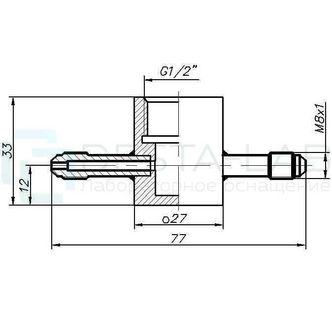 Проточная камера G1/2" со штуцерами М8x1