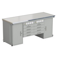 Стол демонстрационный с двумя напольными тумбами, двумя подвесными тумбами, с электрикой 2000х750х900, раб. поверхность - LABGRADE-лайт (EK_56.0551.00.18)