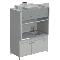 Шкаф вытяжной с мойкой из СП и смесителем с ВЗБ светильником 1500х900х2145 мм, раб. поверхность - МОНОЛИТНЫЙ КЕРАМОГРАНИТ