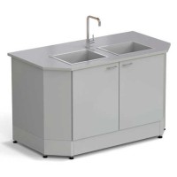Стол-мойка торцевая ЭКРОС 1500х800х900 мм, две чаши стеклопластик, раб. поверхность - МОНОЛИТНЫЙ КЕРАМОГРАНИТ с ПВХ кромкой