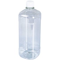 Бутылка квадратная 1000 мл прозрачная с крышкой с контрольным кольцом